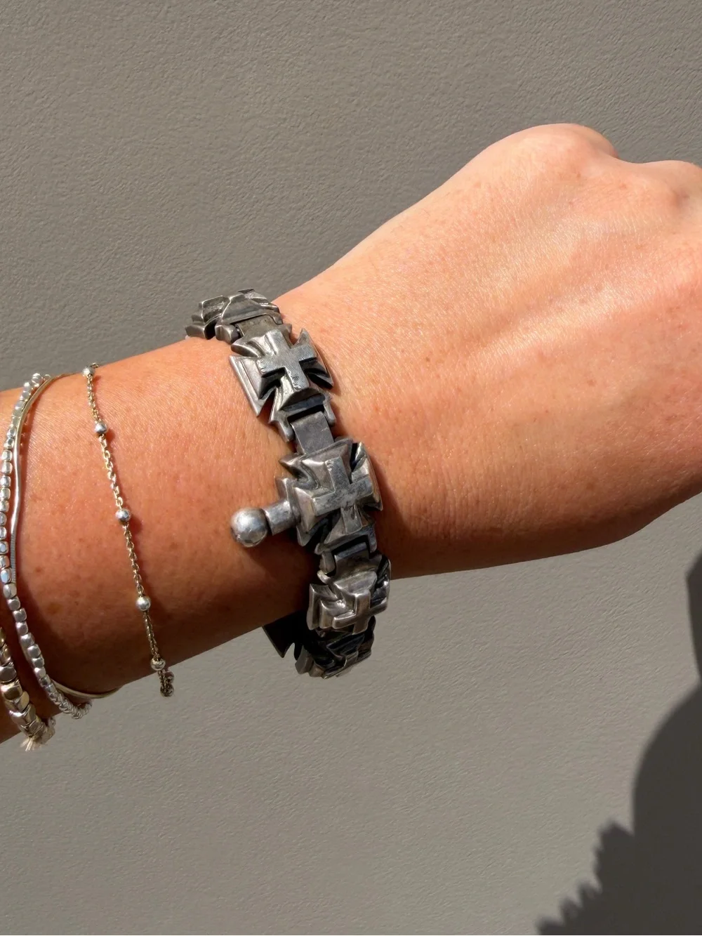 King Baby Studio Oxidized Silver Iron Cross Link Bracelet